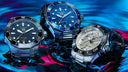 TAG Heuer Aquaracer Professional 300 luxury dive watches on metallic water background at OM Tempus