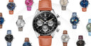 Assorted TAG Heuer Carrera watches with various dial colors and leather straps, OM Tempus