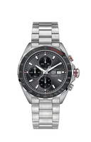 Men's stainless steel chronograph watch with black dial and tachymeter, OM Tempus premium design