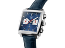 Men's luxury square blue dial watch with silver case and blue leather strap