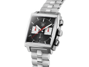 Men's luxury square stainless steel watch with black dial and chronograph subdials