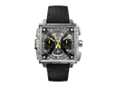 Old Million men's watch with square case, black strap, and luminous dial on black background