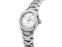 Silver men's watch with mother-of-pearl dial and date display, stainless steel bracelet