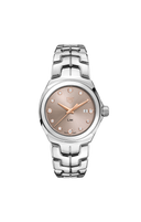 Luxury men's watch with silver bracelet, rose gold dial, diamond hour markers by OM Tempus