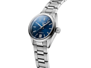 Men's luxury stainless steel watch with blue dial, date display, and metal bracelet