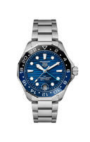TAG Heuer Aquaracer GMT watch with blue dial and stainless steel bracelet, OM Tempus