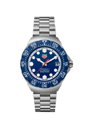 Men's stainless steel TAG Heuer Formula 1 watch with blue dial, white markers, and date window.