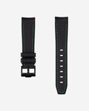 Curved Vertech Rubber Strap - Black & Green Stitches - OM Luxury