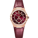 Omega Constellation Co-Axial Master Chronometer watch with diamond bezel, burgundy dial and leather strap