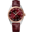 Omega Constellation Globemaster burgundy dial men's watch with annual calendar and leather strap