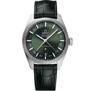 Omega Constellation Globemaster green dial men's watch with leather strap, annual calendar