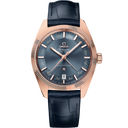 Omega Constellation Globemaster rose gold men's watch with blue dial and leather strap
