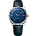 Omega De Ville Trésor men's watch with blue dial, diamond bezel, leather strap