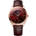 Omega De Ville Trésor rose gold men’s watch with burgundy dial and leather strap