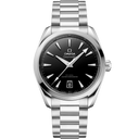 Omega Seamaster Aqua Terra black dial men's watch with stainless steel bracelet, featured at OM Tempus