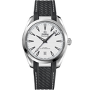 Omega Seamaster Aqua Terra 150M men's watch with silver dial and black leather strap