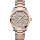 Omega Seamaster Aqua Terra 150M men’s watch with silver wave dial, rose gold accents, and two-tone bracelet