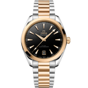 Omega Seamaster Aqua Terra men's watch, gold and silver bracelet, black dial, luxury timepiece