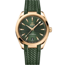 Omega Seamaster Aqua Terra 150M men's watch with green dial and gold case on green strap