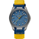 Omega Seamaster Aqua Terra 150M men's watch with blue dial and yellow fabric strap