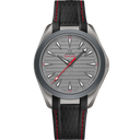 Omega Seamaster Aqua Terra 150M men's watch with grey dial and black strap, red accents