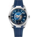 Omega Seamaster Aqua Terra 150M blue worldtimer men's watch with blue textured strap