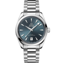 Omega Seamaster Aqua Terra blue dial men's watch with stainless steel bracelet, classic luxury design