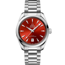 Omega Seamaster Aqua Terra men’s watch with red dial and stainless steel bracelet