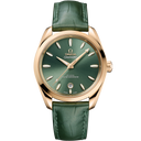 Omega Seamaster Aqua Terra green dial men's watch with gold case and green leather strap