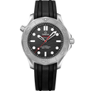 Omega Seamaster Diver 300M men’s watch with black dial, wave pattern, and rubber strap