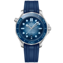 Omega Seamaster Diver 300M men's watch with blue dial and rubber strap, stainless steel case