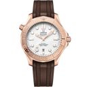 Omega Seamaster Diver 300M rose gold men's watch with white wave dial, brown strap