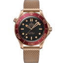 Omega Seamaster Diver 300M men's watch with gold mesh bracelet and red bezel