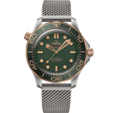 Omega Seamaster Diver 300M green dial men’s watch with mesh bracelet and gold bezel