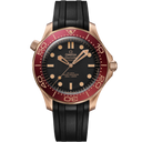 Omega Seamaster Diver 300m men's watch with red bezel, black dial, and black rubber strap
