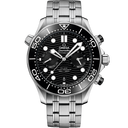 Omega Seamaster Diver 300M men’s chronograph watch with black dial and stainless steel bracelet
