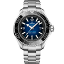 Omega Seamaster Planet Ocean 6000m men's dive watch with blue gradient dial and stainless steel bracelet