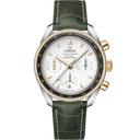 Omega Speedmaster 38mm men’s chronograph watch with green leather strap and diamond bezel