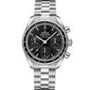 Omega Speedmaster 38mm men's chronograph watch with black dial and stainless steel bracelet