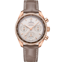 Omega Speedmaster 38mm rose gold chronograph men's watch with diamond bezel and brown leather strap from OM Tempus