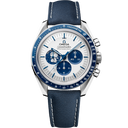 Omega Speedmaster blue and silver chronograph men’s watch with textile strap and Snoopy subdial