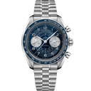 Omega Speedmaster Chronoscope men's watch with blue dial, chronograph, and steel bracelet