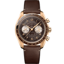 Omega Speedmaster Chronoscope watch with brown dial, gold case, and leather strap