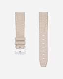 Beige rubber watch strap with silver buckle, compatible with Omega x Swatch MoonSwatch.